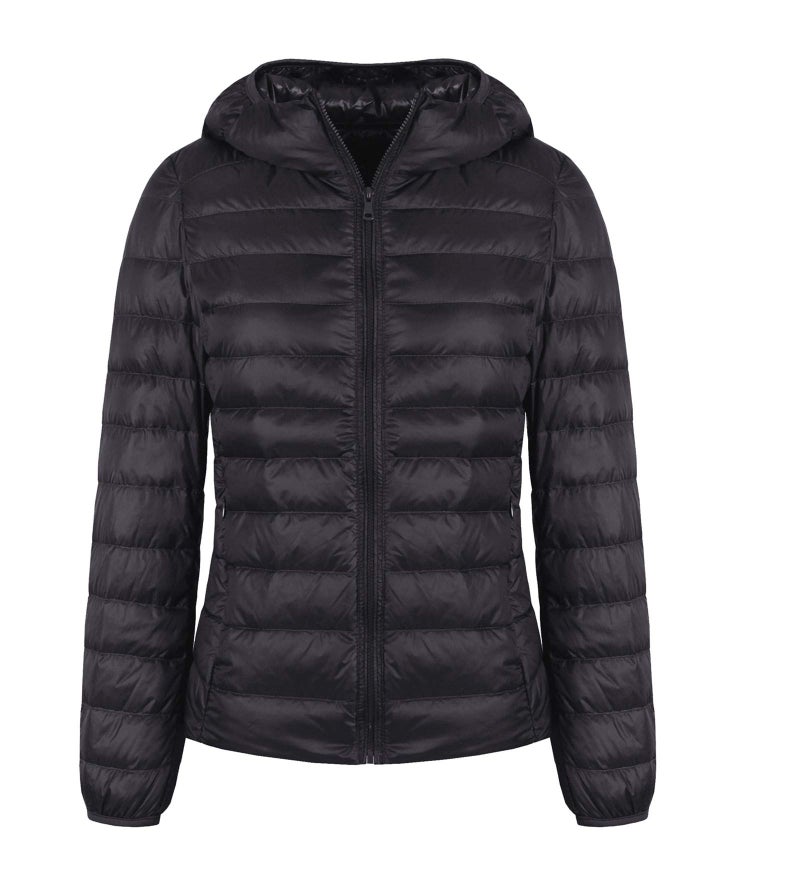Valennia Women's Short Down Coat Packable Puffer Jacket With Hooded Winter Ultra Light Outerwear Black S - Image 5